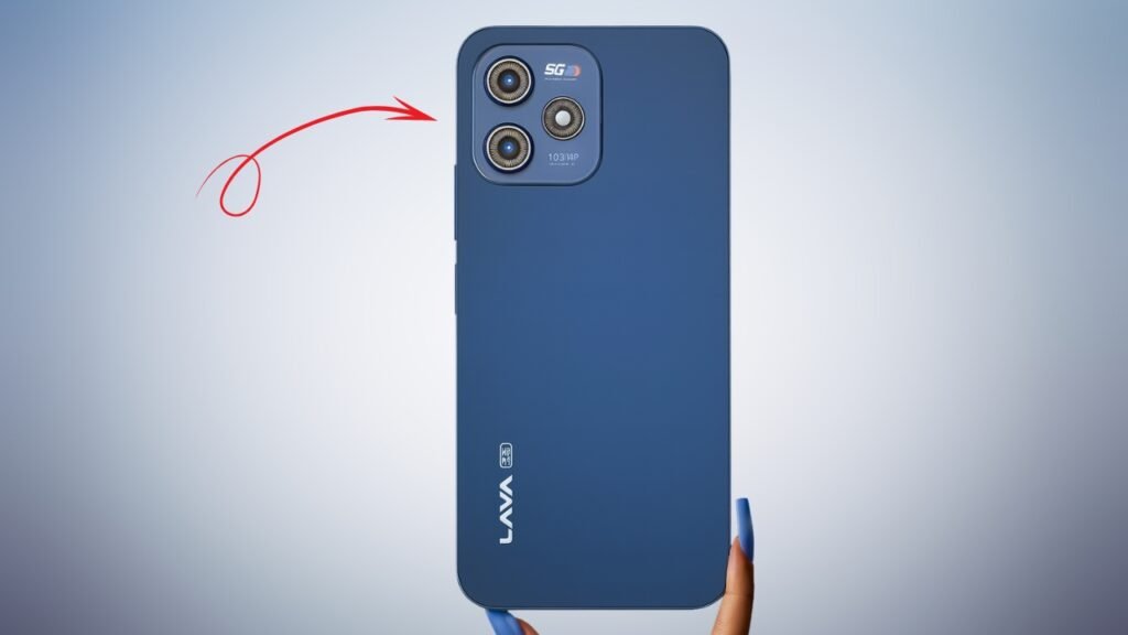 Lava Bold N1 5G smartphone in blue color with triple camera setup and 5G branding shown on the rear panel.